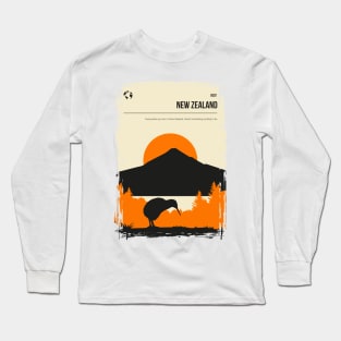 New Zealand Vintage Minimal Retro Travel Poster Long Sleeve T-Shirt